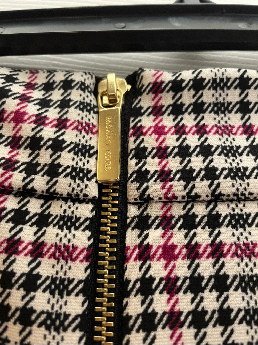 Michael Kors Black, White & Pink Plaid Pencil Skirt